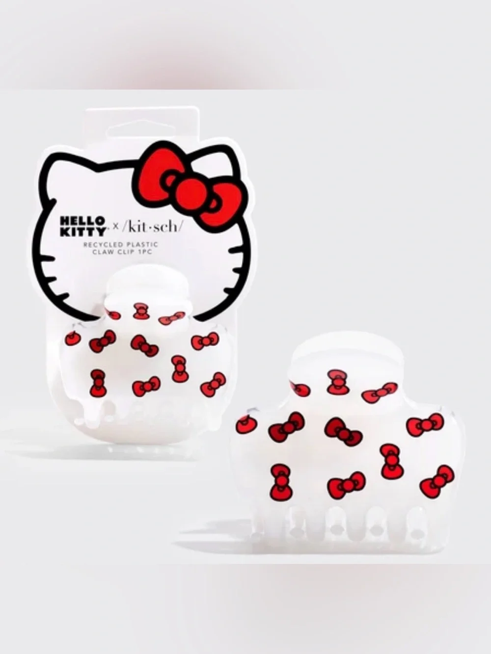 NEW NWT kitsch Hello Kitty White Hair Claw Clip with Red Bow Pattern